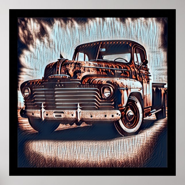 Poster Caminhão Rustic Grunge - Uma Beleza Vintage (Frente)