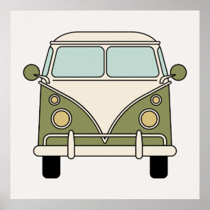 Poster Caminhão Verde Vintage Retro Camper