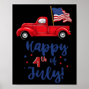 Poster Caminhão Vermelho Com Bandeira Americana Feliz 4 D