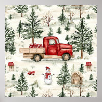 Caminhão Vermelho com presentes e boneco de neve