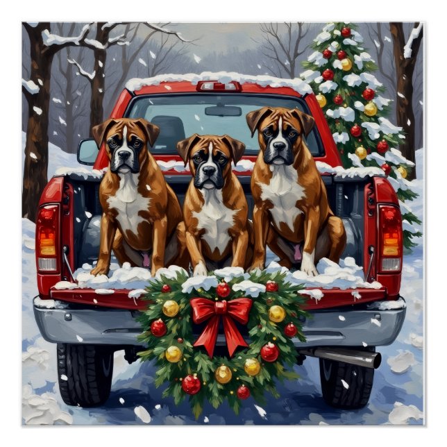 Póster Caminhão Vermelho de Natal do Boxer Feriado (Frente)