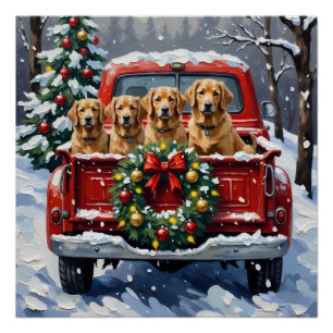 Póster Caminhão Vermelho de Natal do Lapphund Finlandês F