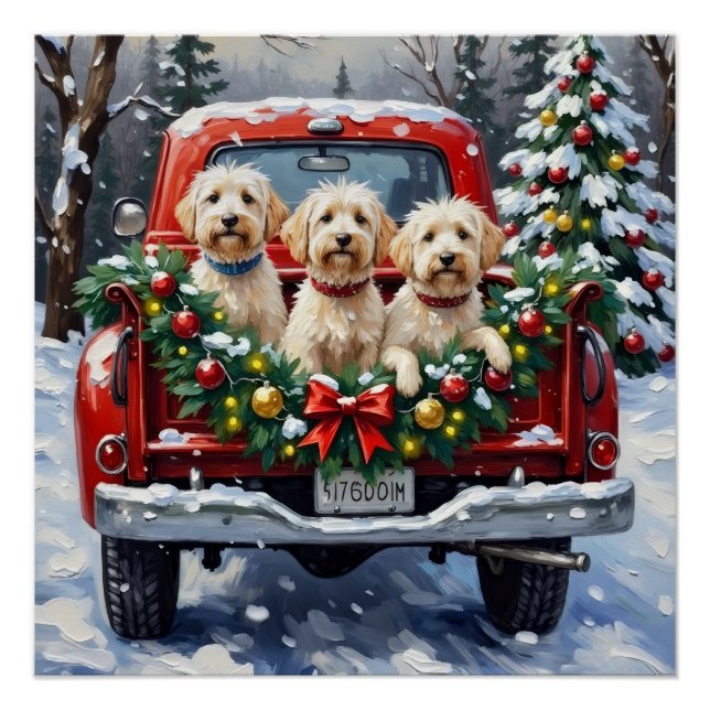 Póster Caminhão Vermelho de Natal Maltês Feriado (Frente)