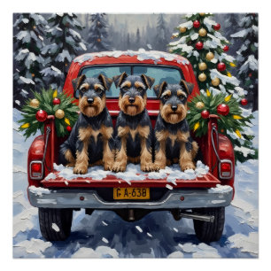 Póster Caminhão Vermelho de Natal Schnauzer Férias