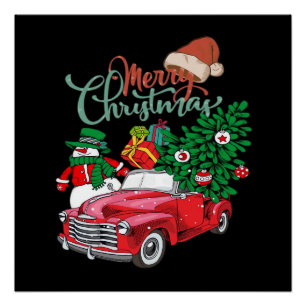 Póster Caminhão Vermelho Pega Árvore de Natal Feliz Natal