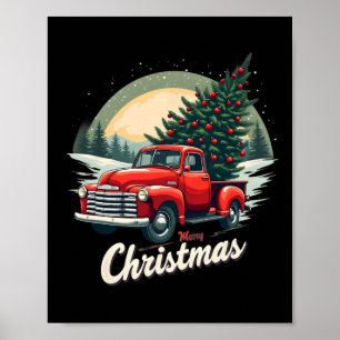 Poster Caminhão Vermelho Pickup Merry Árvore de Natal Hol