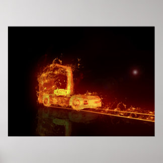 Póster Caminhão Vermelho Queimado em Chamas de Fogo
