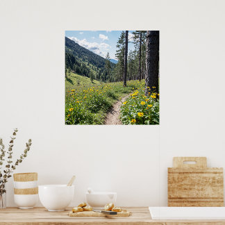Poster Caminho da Floresta com Flores Amarelas