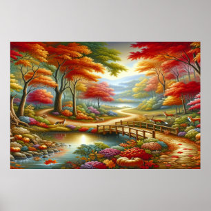 Poster Caminho da Floresta de Outono Encantada Fantástica