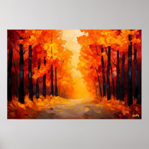 Poster Caminho da Floresta de Outono Fauvista em Tela – P