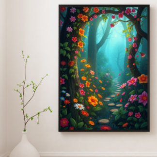 Poster Caminho da Floresta Mágica com Flores Selvagens Wh