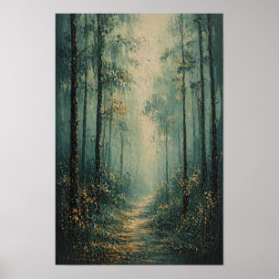 Poster Caminho da Floresta Nebulosa Estilo Impasto
