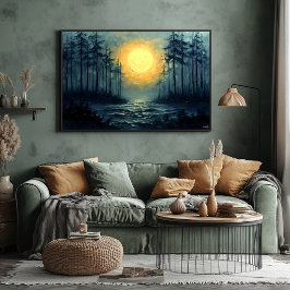 Poster Caminho da Floresta Serene Moonlit com Lua Cheia