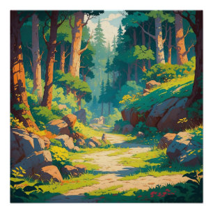 Póster Caminho da Floresta Sunlit - Tela Natural Tranquil