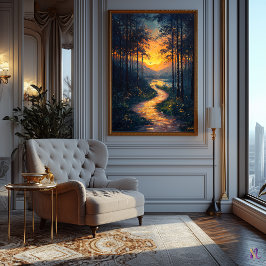 Poster Caminho da Floresta Sunset no Estilo Impressionist