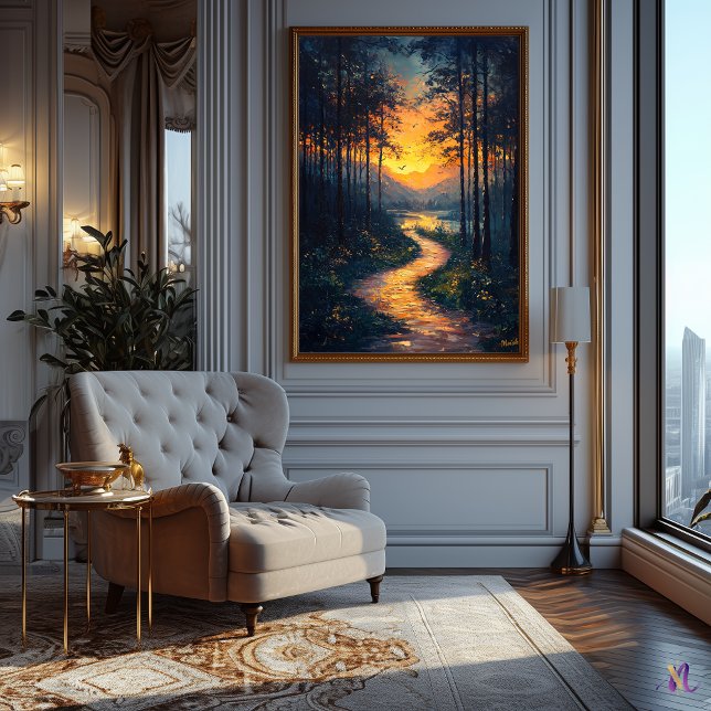 Poster Caminho da Floresta Sunset no Estilo Impressionist (Criador carregado)