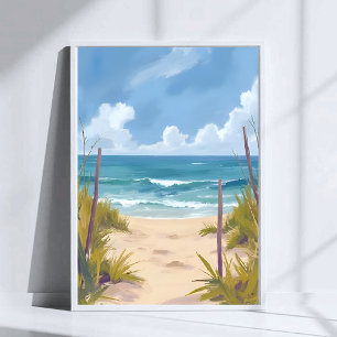 Poster Caminho da Praia Água Oceânica Pintura Costeira