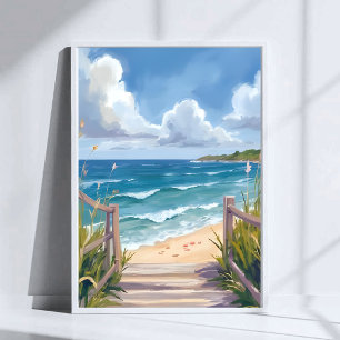 Poster Caminho da Praia Aquarela Dunas Costeiras Pintura