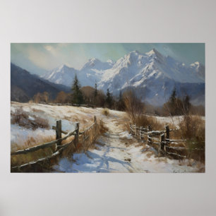 Poster Caminho de enrolamento da pintura a oeste das mont