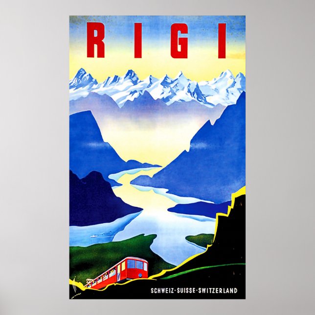 Poster Caminho de ferro da montanha Rigi, Suiça, viagens  (Frente)