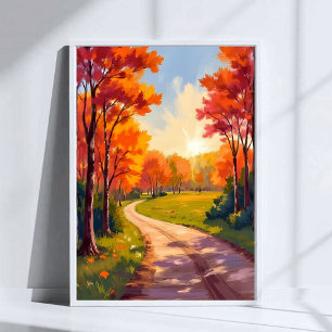Poster Caminho de Outono Paisagem da Natureza com Folha