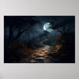 Poster Caminho de pedra de enrolamento da pintura a óleo