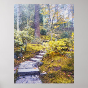 Poster Caminho de Pedra em uma Floresta Musgosa de Outono