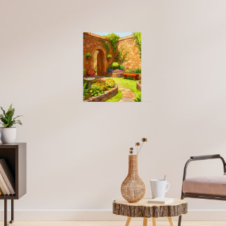 Poster Caminho do Jardim do Pátio de Pedra Iluminado pelo