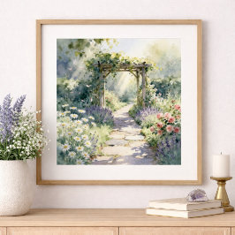 Poster Caminho do Jardim Ensolarado com Treliça de Rosas