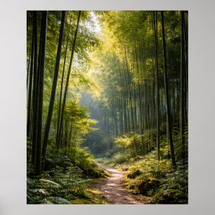 Poster Caminho Ensolarado Através da Floresta de Bambu