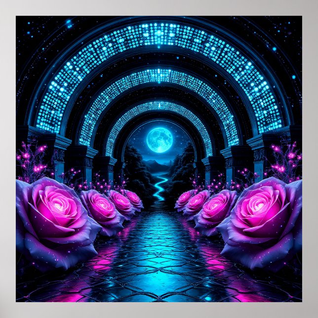 Poster Caminho Floral Mágico com Rosas Glowing (Frente)