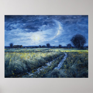 Poster Caminho Iluminado pela Lua Através da Paisagem de 