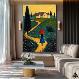 Poster Caminho para o lar - Naïf Whimsical Journey Art