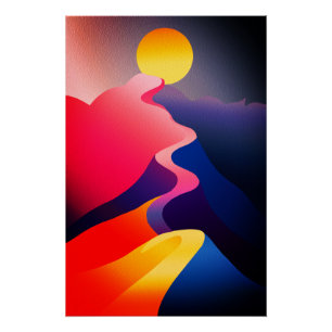 Póster Caminho para o Sol - Montanha Abstrato vibrante