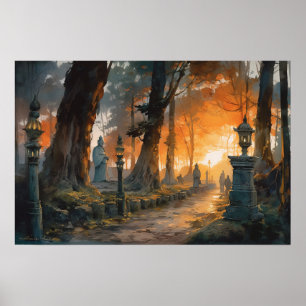 Poster Caminho pela floresta no crepúsculo