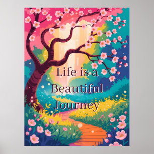 Poster Caminho Vibrante da Primavera sob Cerejeiras em Fl