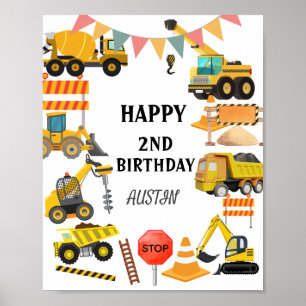 Poster Caminhões de Construção Festa de Aniversário Inf
