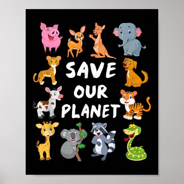 Poster Camisa Ambiental De Crianças Com Animais Cujos Par (Frente)