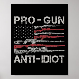 Poster Camisa Anti Idiota Pro Arma Bandeira Vintage EUA 2