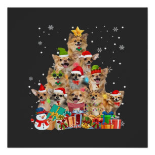 Póster Camisa Clássica Chihuahua Luzes de Árvore de Natal