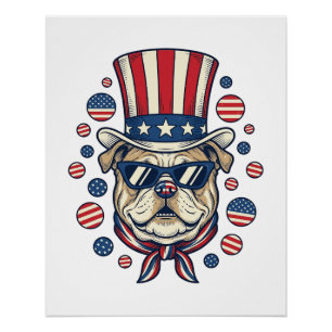Póster Camisa com Desenho de Gravação Vintage do Bulldog