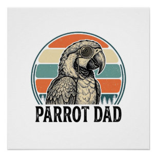 Póster Camisa com Desenho de Gravura de Papagaio Pai Pôr 