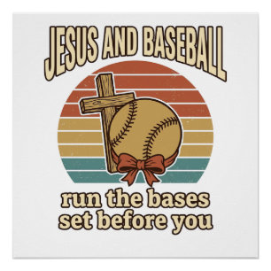 Póster Camisa Cristã Vintage Jesus e Beisebol