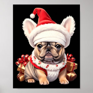 Poster Camisa Cute French Bulldog Santa Hat Merry Christm