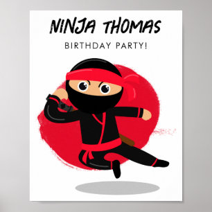 Poster Camisa Cute Ninja Preto Vermelho Festa de Aniversá