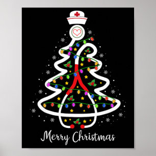 Poster Camisa da Árvore de Natal Enfermeira Estetoscópio