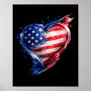 Poster Camisa da Bandeira Americana do Coração dos EUA Ho
