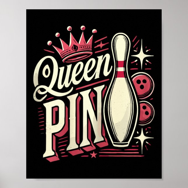 Poster Camisa da Rainha Pin Bowler Liga de Boliche Para B (Frente)