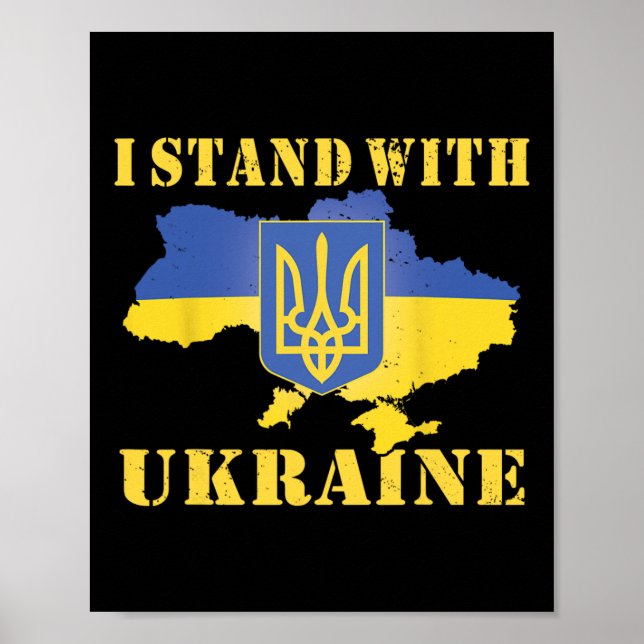Poster Camisa da Ucrânia Bandeira Ucraniana Mapa Eu Apoio (Frente)