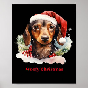 Poster Camisa Daschund Dog Natal Chapéu do Papai Noel Xma